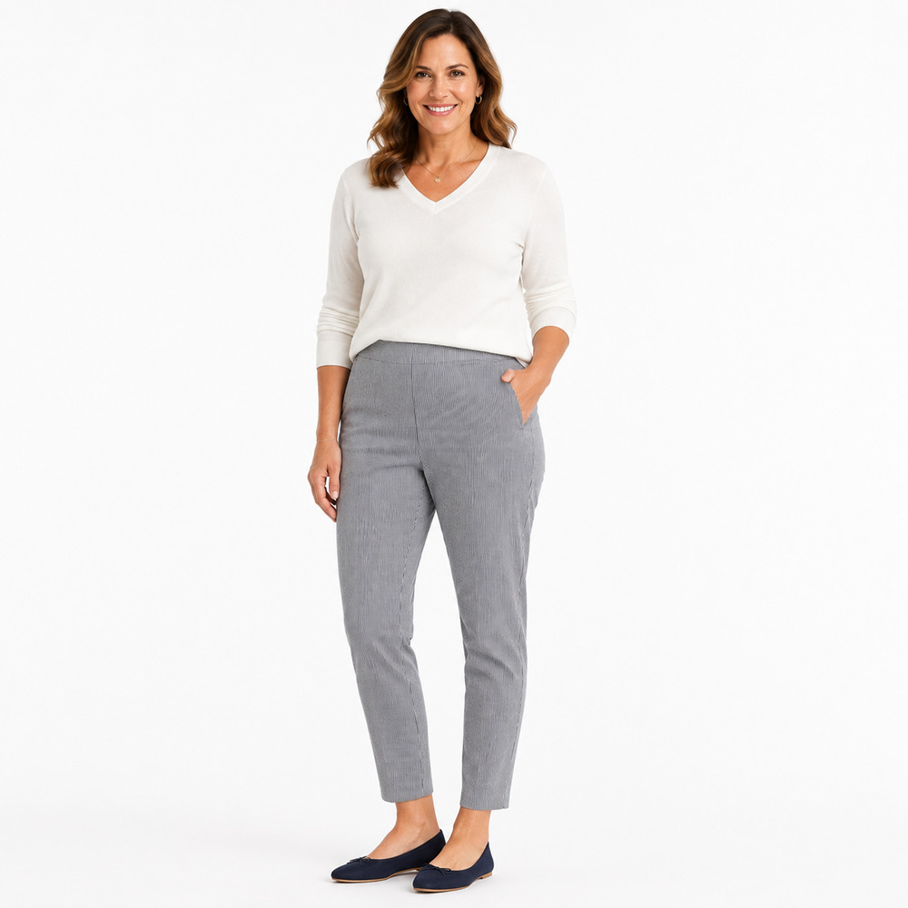 J Jill Slim Ankle Essential Gray Pinstriped Pull On Knit Pants Pockets sz 10